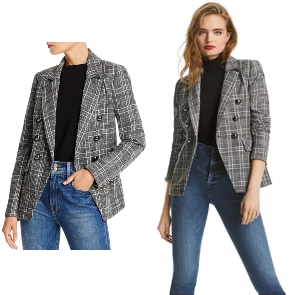 LINI The Evelyn Gray Plaid Long Sleeve Double Breast Blazer Size XS